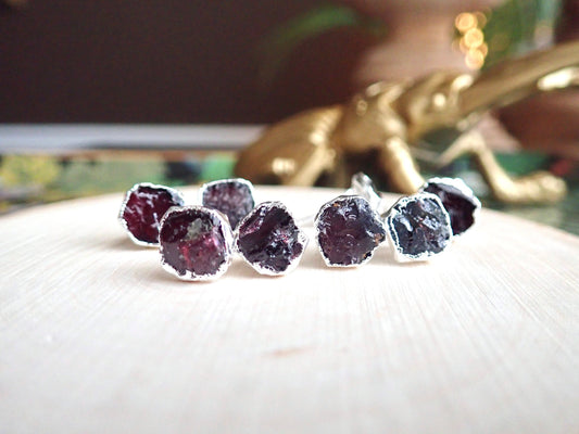 Organic Garnet Stud Earrings | Handcrafted Sterling Silver Studs - Hypo-Allergenic Earrings