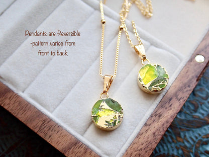 Peridot  Necklace Silver Green Coin Pendant Necklace, Mojave Gemstone Necklace, Kintsugi Crystal Jewelry, August Birthstone Gift for Her