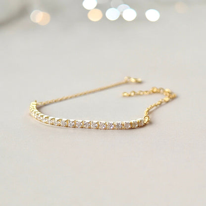 Dainty Cubic Zirconia Tennis Bracelet | CZ Diamond Tennis Bracelet, Delicate Gold Chain Bracelet, Gift for Her