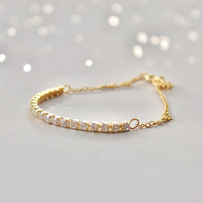 Dainty Cubic Zirconia Tennis Bracelet | CZ Diamond Tennis Bracelet, Delicate Gold Chain Bracelet, Gift for Her