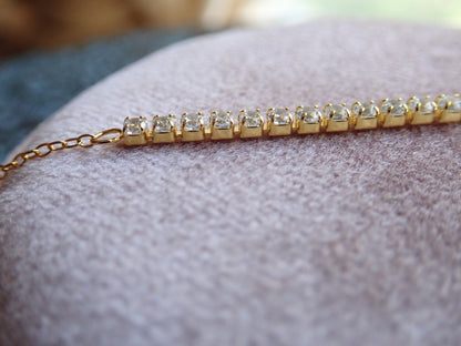 Dainty Cubic Zirconia Tennis Bracelet | CZ Diamond Tennis Bracelet, Delicate Gold Chain Bracelet, Gift for Her