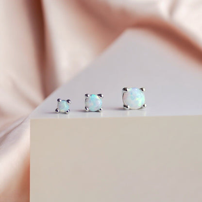 Tiny Genuine Opal Stud Earrings – Prong Set in 18k Gold Vermeil or Sterling Silver, Available in 2mm–4mm Sizes