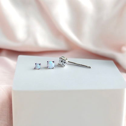 Tiny Genuine Opal Stud Earrings – Prong Set in 18k Gold Vermeil or Sterling Silver, Available in 2mm–4mm Sizes