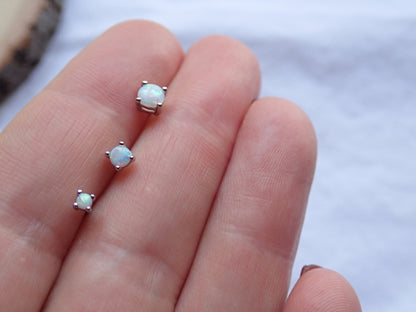 Tiny Genuine Opal Stud Earrings – Prong Set in 18k Gold Vermeil or Sterling Silver, Available in 2mm–4mm Sizes