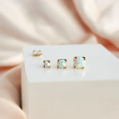 Tiny Genuine Opal Stud Earrings – Prong Set in 18k Gold Vermeil or Sterling Silver, Available in 2mm–4mm Sizes