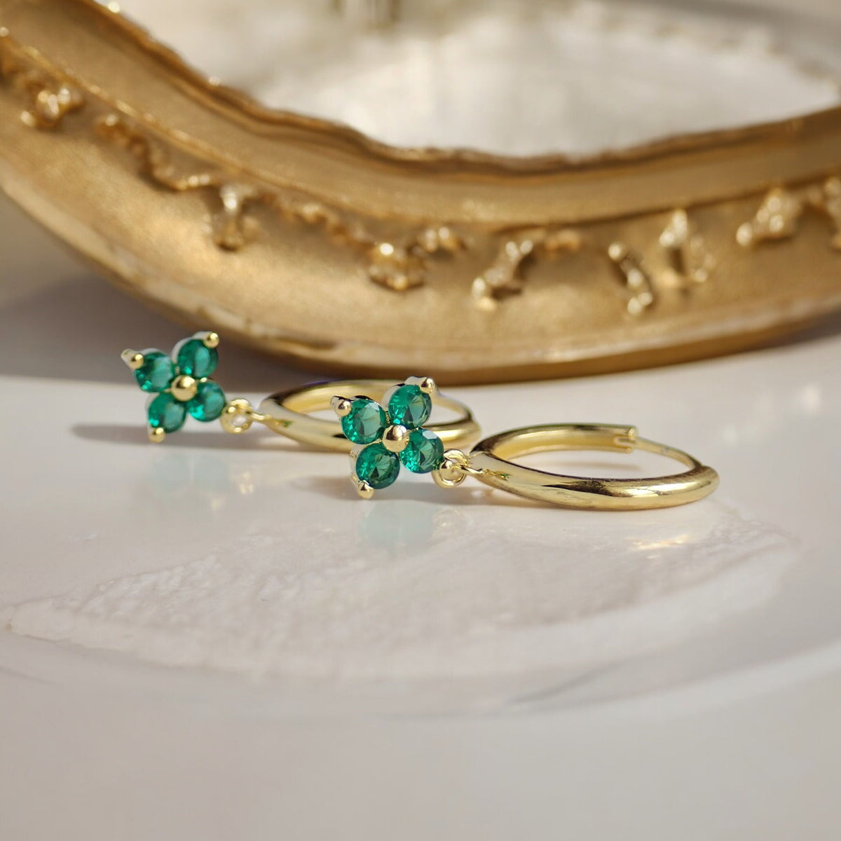 Romy Emerald Huggie Hoop Earrings Romy Emerald Huggie Hoop Earrings