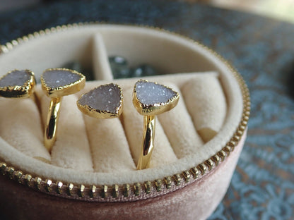 Gold Druzy Geometric Ring, Electroplated Quartz Statement Ring, Blue Purple Gemstone Wrap (Adjustable)