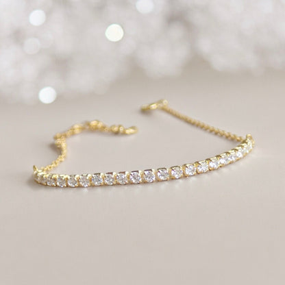 Dainty Cubic Zirconia Tennis Bracelet | CZ Diamond Tennis Bracelet, Delicate Gold Chain Bracelet, Gift for Her