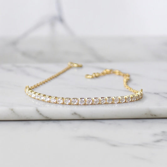 Dainty Cubic Zirconia Tennis Bracelet | CZ Diamond Tennis Bracelet, Delicate Gold Chain Bracelet, Gift for Her