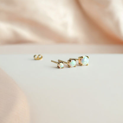 Tiny Genuine Opal Stud Earrings – Prong Set in 18k Gold Vermeil or Sterling Silver, Available in 2mm–4mm Sizes