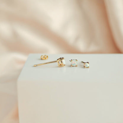 Tiny Genuine Opal Stud Earrings – Prong Set in 18k Gold Vermeil or Sterling Silver, Available in 2mm–4mm Sizes