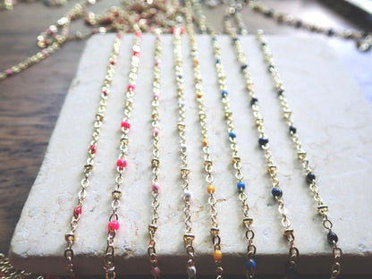 Dainty Black Enamel Gold Chain Anklet |Beaded Satellite Chain Ankle Bracelet