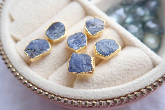 Raw Sapphire Stud Earrings – Gold Vermeil Natural Gemstone Studs - September Birthstone Studs