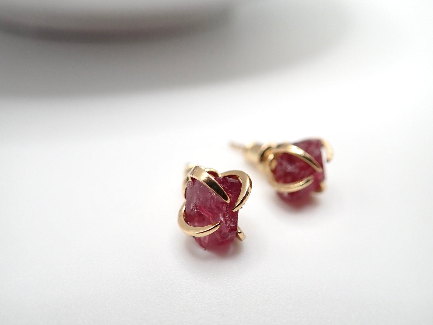 Raw Garnet Stud Earrings Gold Filled,  Garnet Jewelry, Natural Garnet Posts, January Birthstone Gift, Raw Crystal Earrings, Gemstone Prong