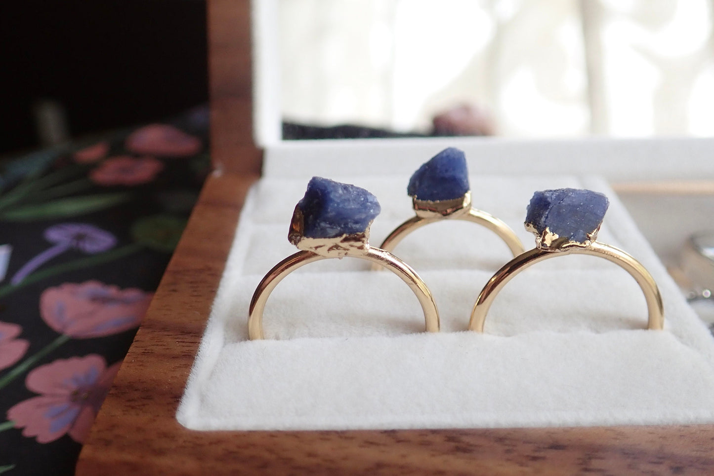 Dainty Raw Sapphire Ring, Gemstone Solitaire Stacking Ring, September Birthstone Gift, Simple Thin Delicate Ring,Sapphire Jewelry,
