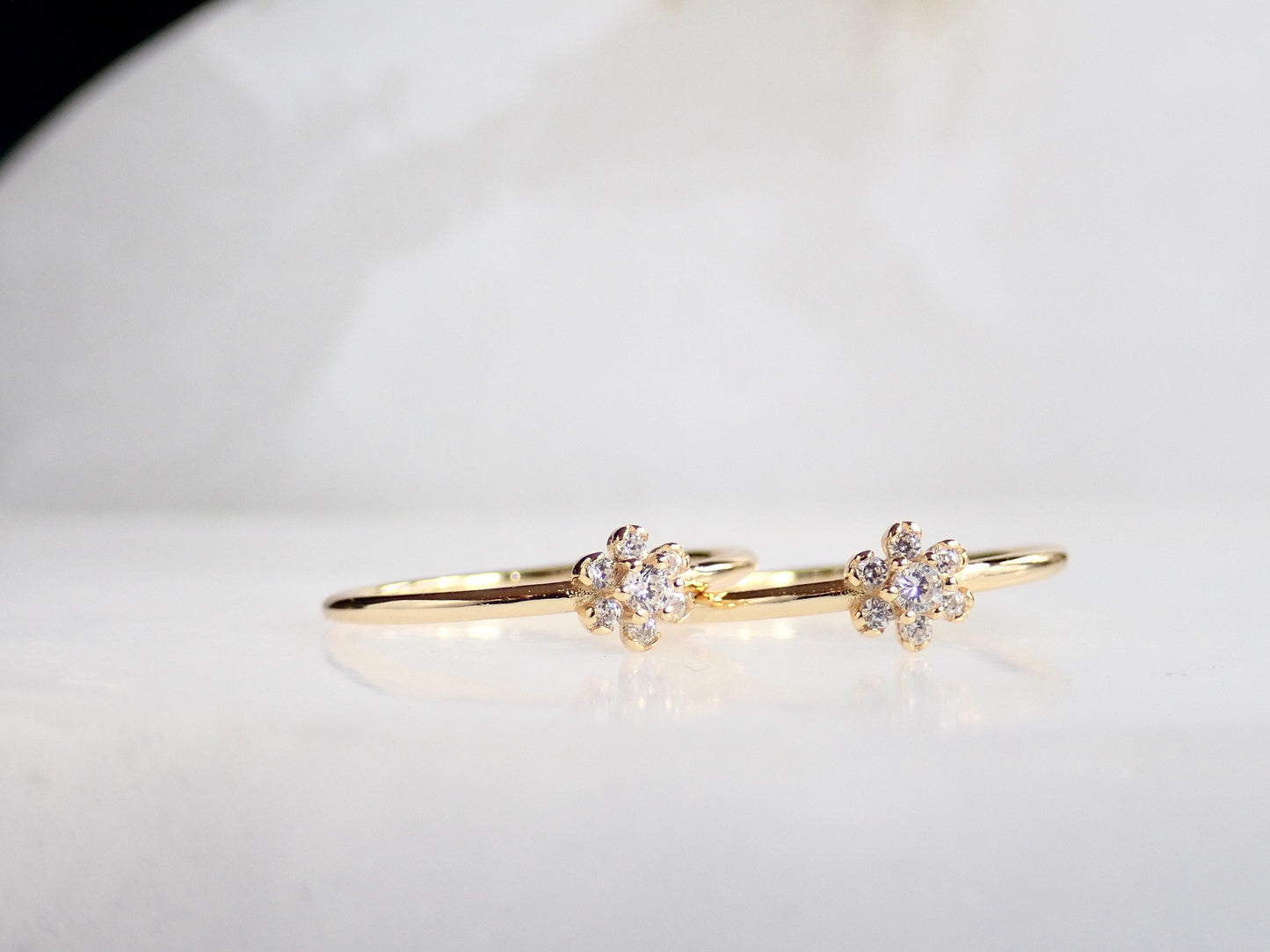 Dainty Diamond Flower Ring | April Birthstone Jewelry, Thin Delicate Stacking Ring