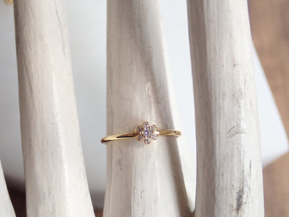 Dainty Diamond Flower Ring | April Birthstone Jewelry, Thin Delicate Stacking Ring