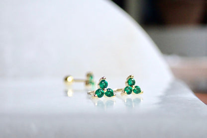 Tiny Emerald Crystal Stud Earrings |Small CZ Cartilage Studs, 925 Sterling 14k Gold Everyday Second Piercing Gift for Her