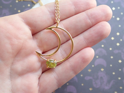 La Luna Bella Moon Necklace - Gold Crescent Moon Pendant with Birthstone