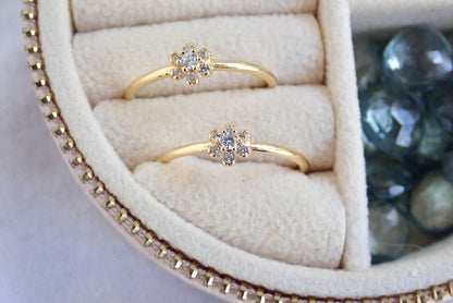 Dainty Diamond Flower Ring | April Birthstone Jewelry, Thin Delicate Stacking Ring