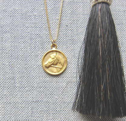 Horse Coin Necklace Gold Vermeil, Gold Coin Medallion Necklace, Horse Lover Gift, Round Animal Charm Necklace, Horse Jewelry, Gift for Her