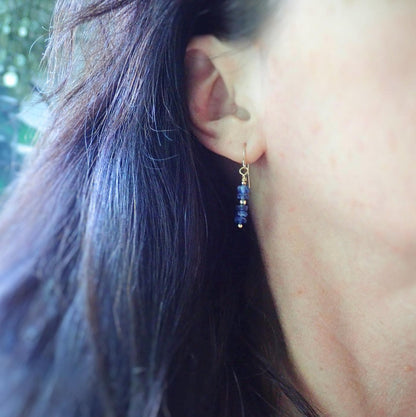 Gold Filled Kyanite Dangle Earrings, Blue Gemstone Earrings, Healing Crystal Earrings, Dainty Minimalist Gift for Her Sterling Silver