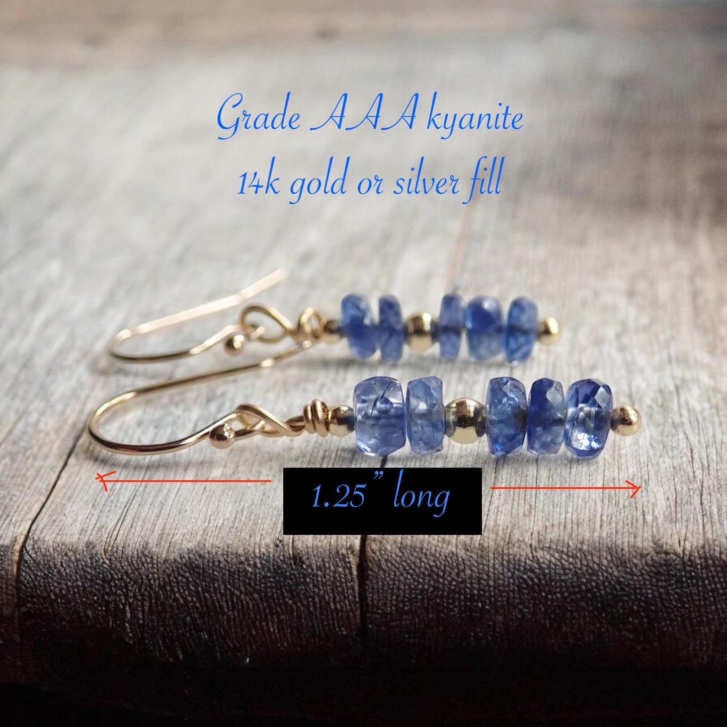 Gold Filled Kyanite Dangle Earrings, Blue Gemstone Earrings, Healing Crystal Earrings, Dainty Minimalist Gift for Her Sterling Silver