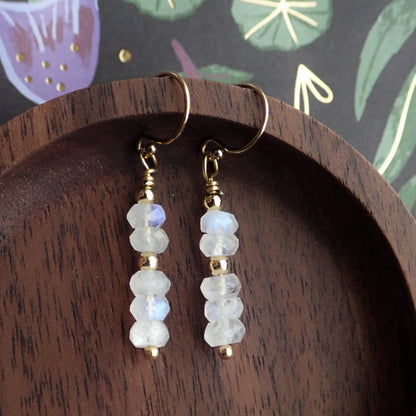 Rainbow Moonstone Dangle Earrings, | June Birthstone Gift for Her, Dainty Gemstone Drop Earrings