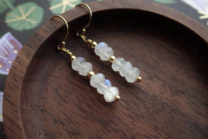 Rainbow Moonstone Dangle Earrings, | June Birthstone Gift for Her, Dainty Gemstone Drop Earrings