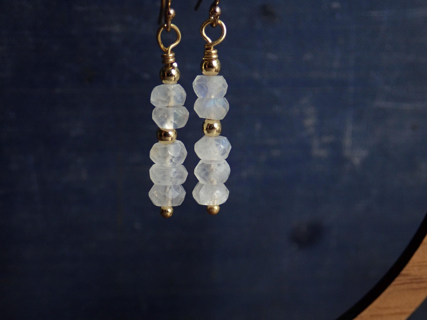 Rainbow Moonstone Dangle Earrings, | June Birthstone Gift for Her, Dainty Gemstone Drop Earrings
