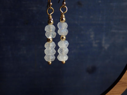 Rainbow Moonstone Dangle Earrings, | June Birthstone Gift for Her, Dainty Gemstone Drop Earrings