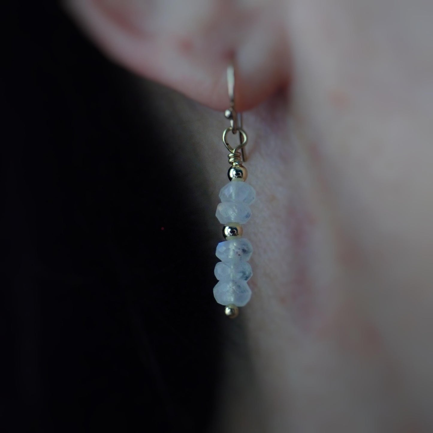 Rainbow Moonstone Dangle Earrings, | June Birthstone Gift for Her, Dainty Gemstone Drop Earrings