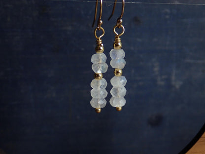 Rainbow Moonstone Dangle Earrings, Moonstone Jewelry, June Birthstone Gift for Her, Dainty Gemstone Dangle Earrings, Faceted Drop Earrings