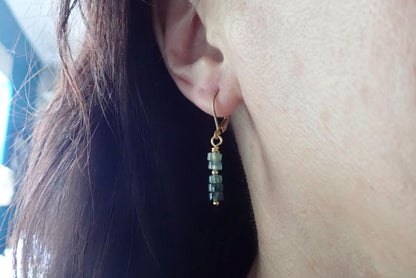 Moss Agate Danlge Earrings, Gemstone Jewelry Gold Filled, Dainty Green Gemstone Drop Earrings, Crystal Gift for Her