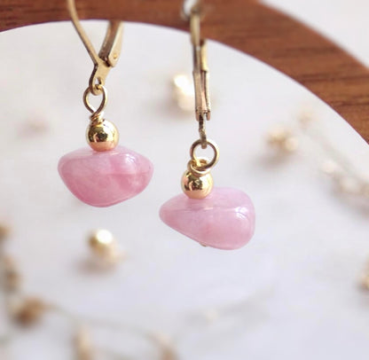 Rose Quartz Earrings, Gemstone Dangle Earrings, Rose Quartz Jewelry,Pink Gemstone Earrings,Gift for Her, Minimalist Dangles, Gold Filled