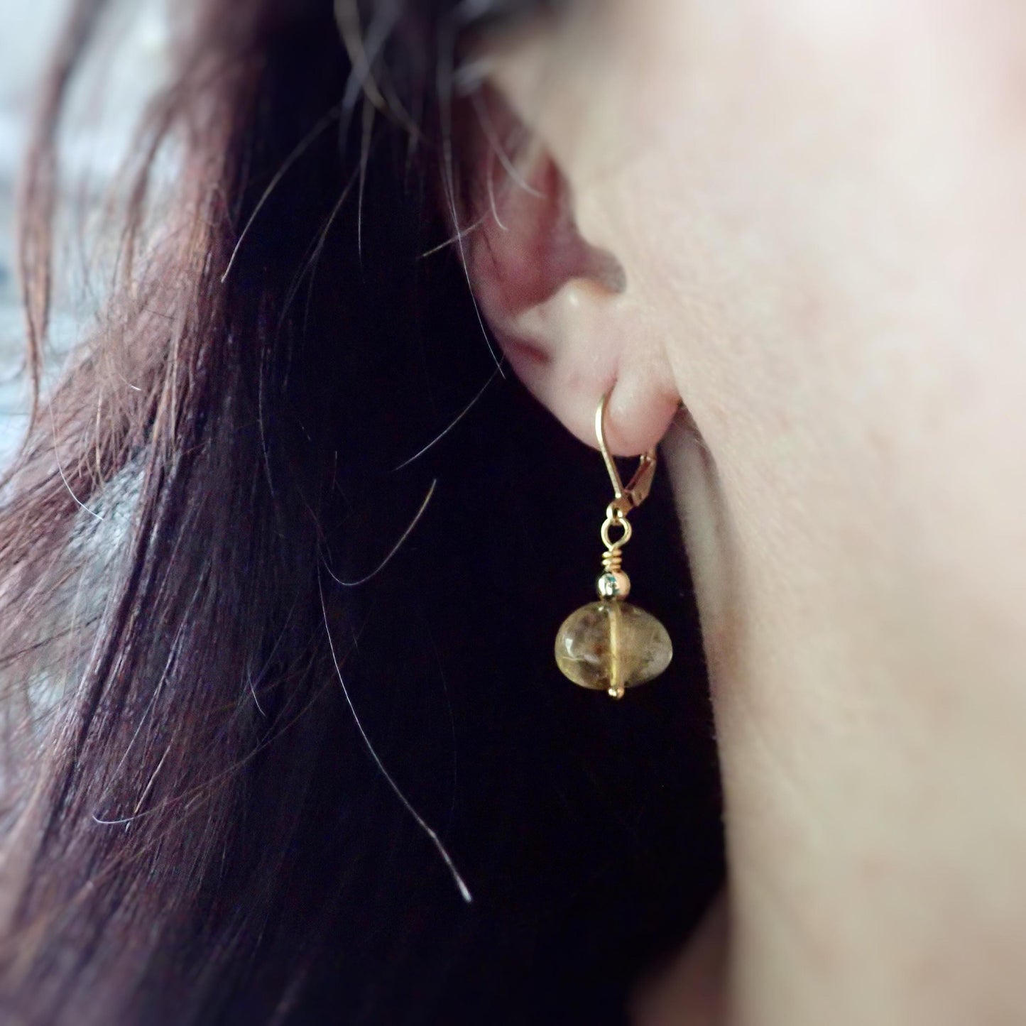 Tumbled Citrine Drop Earrings – Large Gemstones on 14k Gold Fill Leverback Earwigs, November Birthstone Jewelry