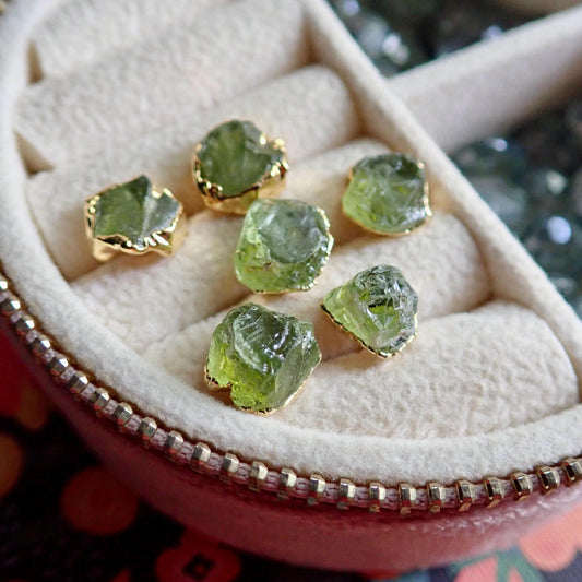 Raw Peridot Stud Earrings - Natural Green Crystal Gemstone  - August Birthday Gift