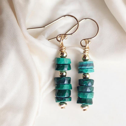 Genuine Malachite Dangle Earrings,| Green Gemstone Drop Earrings