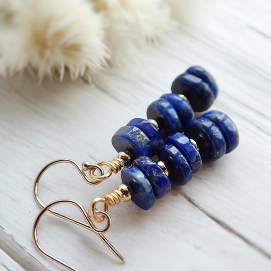 Genuine Lapis Lazuli Earrings -  Blue Gemstone Drop Earrings - 14K Gold Fill