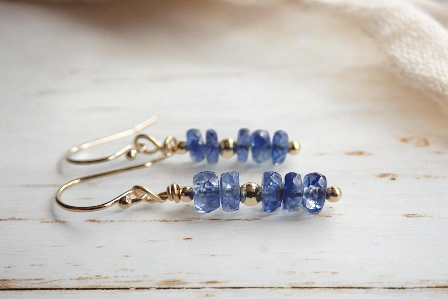 Gold Filled Kyanite Dangle Earrings, Blue Gemstone Earrings, Healing Crystal Earrings, Dainty Minimalist Gift for Her Sterling Silver