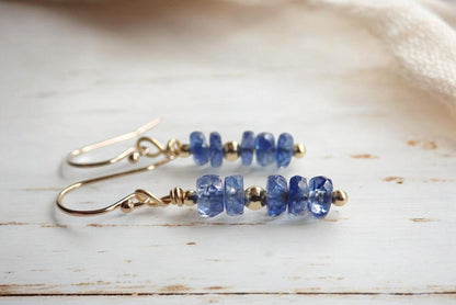 Gold Filled Kyanite Dangle Earrings, Blue Gemstone Earrings, Healing Crystal Earrings, Dainty Minimalist Gift for Her Sterling Silver