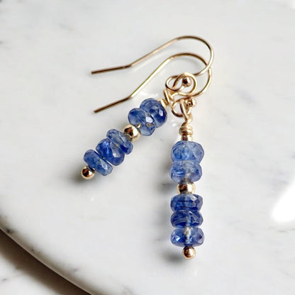 Gold Filled Kyanite Dangle Earrings, Blue Gemstone Earrings, Healing Crystal Earrings, Dainty Minimalist Gift for Her Sterling Silver