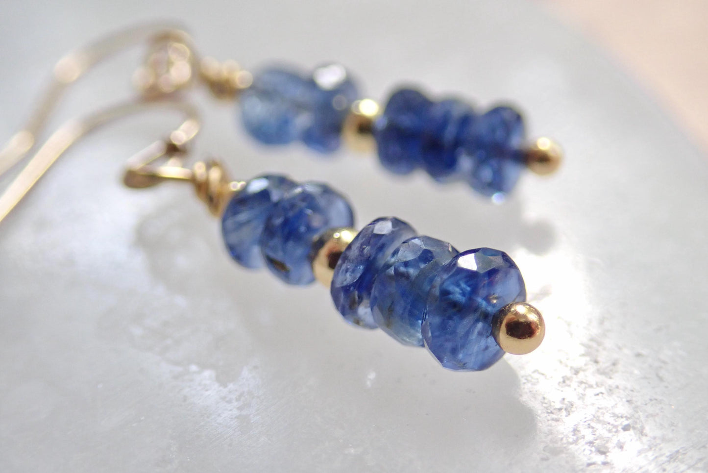 Gold Filled Kyanite Dangle Earrings, Blue Gemstone Earrings, Healing Crystal Earrings, Dainty Minimalist Gift for Her Sterling Silver