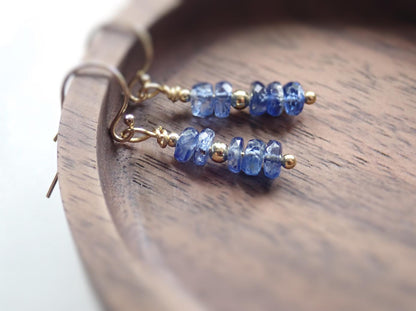 Gold Filled Kyanite Dangle Earrings, Blue Gemstone Earrings, Healing Crystal Earrings, Dainty Minimalist Gift for Her Sterling Silver