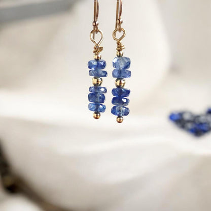Gold Filled Kyanite Dangle Earrings, Blue Gemstone Earrings, Healing Crystal Earrings, Dainty Minimalist Gift for Her Sterling Silver