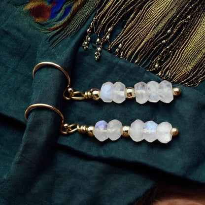 Rainbow Moonstone Dangle Earrings, | June Birthstone Gift for Her, Dainty Gemstone Drop Earrings