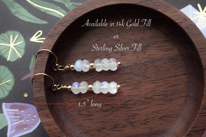 Rainbow Moonstone Dangle Earrings, Moonstone Jewelry, June Birthstone Gift for Her, Dainty Gemstone Dangle Earrings, Faceted Drop Earrings