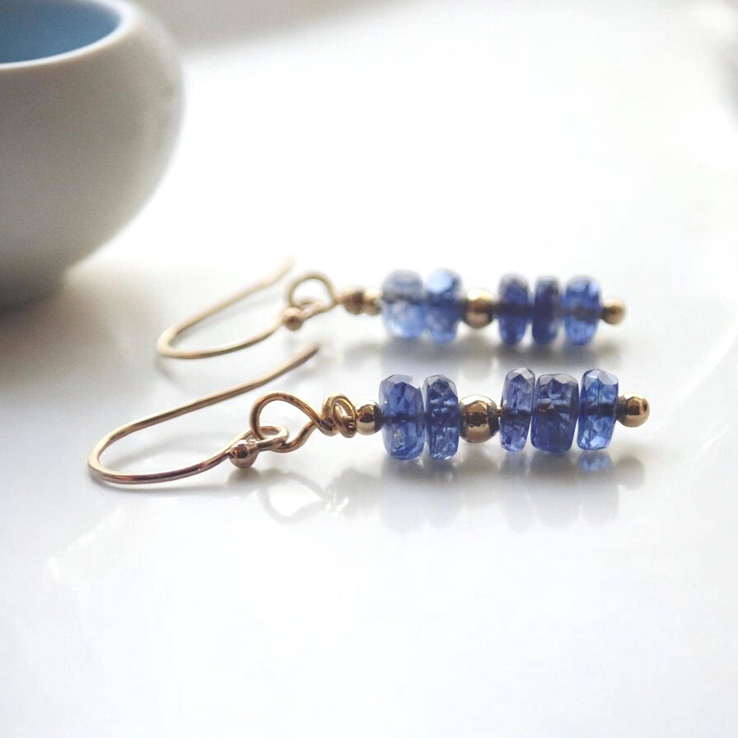 Gold Filled Kyanite Dangle Earrings, Blue Gemstone Earrings, Healing Crystal Earrings, Dainty Minimalist Gift for Her Sterling Silver