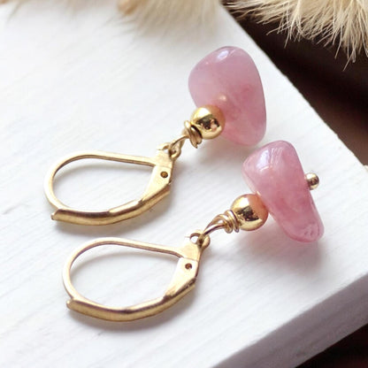 Rose Quartz Earrings, Gemstone Dangle Earrings, Rose Quartz Jewelry,Pink Gemstone Earrings,Gift for Her, Minimalist Dangles, Gold Filled