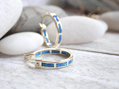 Opal Hoop Earrings, Gold Gemstone Hoops, October Birthstone Gift For Her